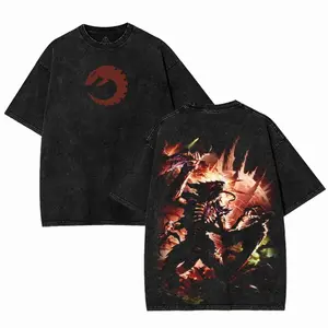 Warhammer 40K Tyranids Washed 2 sided printed Oversize Unisex Cotton Crewneck tee game merch retro black graphic design Art Tops graphic t-shirts 7ME