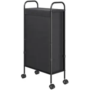 Slim Laundry Hamper with Lid, 50L Small Rolling Laundry Basket on Wheels, 7.9 Narrow Dirty Cloth Cart with Removable Inner Bag for Small Bathroom, Bedroom, Black
