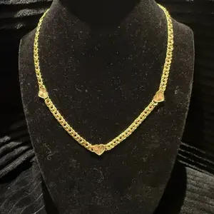 Gargantilla Corte chino con corazones Oro 10k italiano 4.9mm size 18