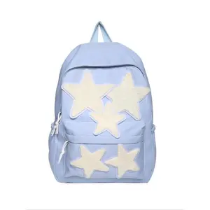 Unisex Preppy Style Star Patched Backpack, Casual Lightweight Large Capacity Backpack, Fashionable Classic Backpack for Daily, Travel, College Use