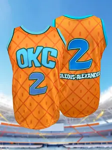 Unisex OKC 2 Basketball Jersey - Embroidered Pineapple Print Breathable Sleeveless Shirt, Casual Cartoon Streetwear Top for Men Women, Sports Wear