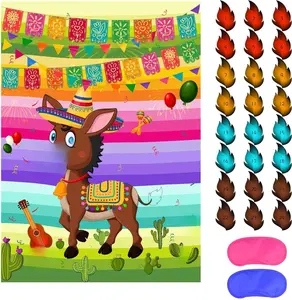 Pin The Tail on The Donkey Mexican Donkey Game with 24pcs Tail Stickers for Cinco De Mayo Party, Mexican Party Fiesta Themed Party, Kids Birthday Supplies