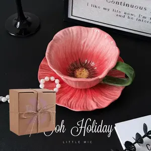 M10.Floral Ceramic Coffee Mug, Minimalist Niche Aesthetic Design, Exquisite Creative Latte Cup, High-Appearance Coffee Cup and Saucer Set with Artistic Flair