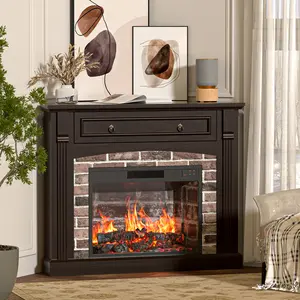 【2 Packages Shipping】Spurgehom Modern Electric Fireplace in a Classic Wood Mantel: 4Corner TV Stand with Remote Control, Adjustable Realistic Flames, and an Efficient Heating System for Your Living Room