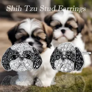 1Pair Cute Shih Tzu Earrings Exquisite Women's Cartoon Pet Dog Memorial Jewelry Accessories Fashion Daily Party Decoration Stainless Steel Ear Studs Perfect Holiday Gift for Dog Lovers
