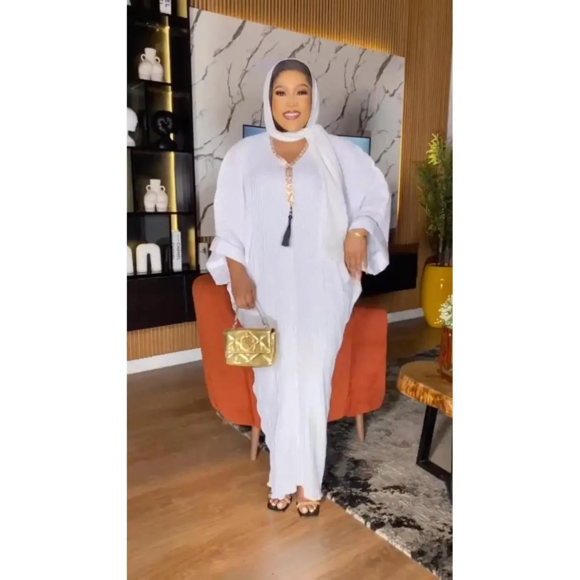 Kaftan Embellished Dress with Scarf, Rhinestone Embellished Caftan Pleated Floor Length Maxi, Summer Wedding Guest Dress, African Women's Fashion, Nigerian Party Womenswear Elegance Style