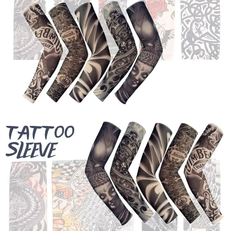 Dazone 10PCS Elastic Cooling Tattoo Sleeves - Outdoor Artsy Patterned Fake Temporary Arm Sleeves for Men, Ideal for Daily Use, Great Gift Option, Patterns, Tattoo Art, Fashion Apparel, Stand Out At Bars, Fishing, Arm Wrap Sports Sleeves & Support