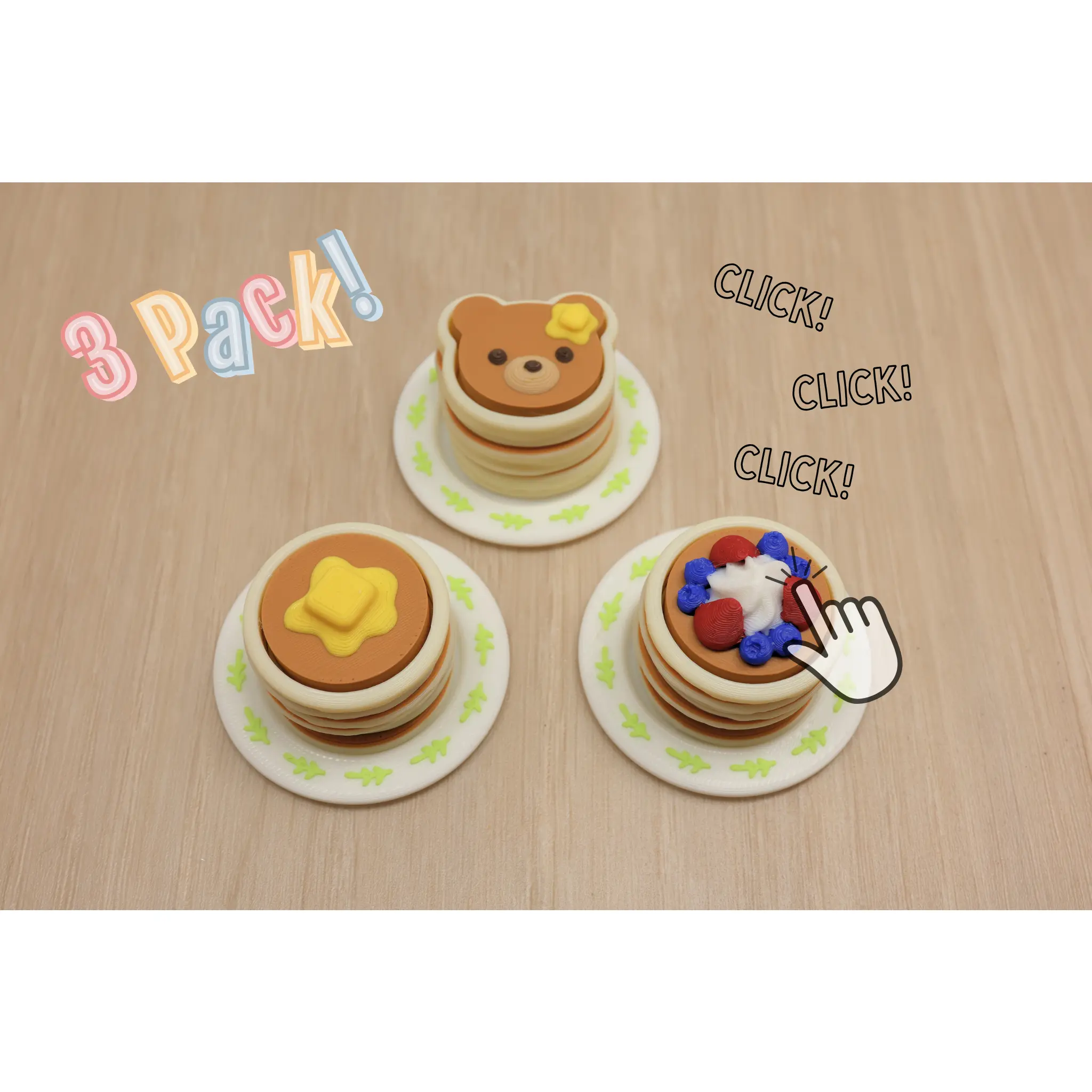3D Printed 3-Pack Pancake Clicker Fidget Toy 3D Printed 3-Pack Pancake Clicker Fidget Toy