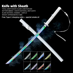 Anime "Bleach" Cosplay Prop:Lucia's scythe includes a scabbard, a rechargeable USB light source, and a wooden blade with a smoke vent. It can provide both light effects and smoke effects simultaneously. Multi-Color Retractable Lightsaber Toy