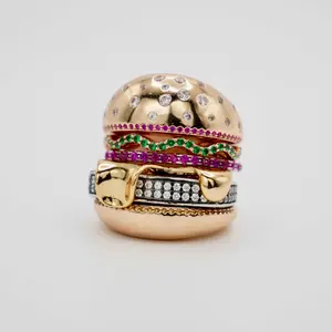 18K Rose, Yellow and White Gold Filled Stacked Hamburger Ring, Hypoallergenic, Waterproof and Tarnish Resistant