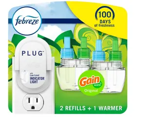 Febreze Plug In Air Freshener, Odor-Fighting Scented Oil Starter Kit, 2 Refill Options Floral Light Pack   Flower Aroma Perfume Fragrance