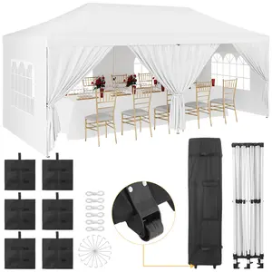 【GARVEE】Upgraded 10x20 Pop Up Canopy Tent with 6 Removable Sidewalls, Commercial Heavy Duty Pop Up Canopy Tents for Parties, Roller Bag, Upgraded Thickened Legs, 6 Sand Bags, 18 Stakes, White