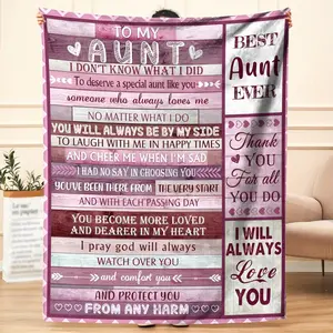 Best Aunt Ever Gift for Aunt Soft Cozy Flannel Blanket - Purple Wood Grain Sentimental Love Letter Print Plush Throw, Warm Fuzzy Bedroom Sofa Blanket, Perfect Mother's Day Birthday Christmas Gift for Aunt from Niece Nephew Women Home Decor,summervibes