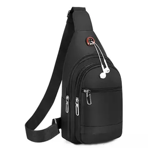 Oxford Cloth Crossbody Sling Bag for Men and Women, Lightweight Chest Daypack with Multi-Pocket & Headphone Hole, Fits iPad Mini for Travel and Hiking, Crossbody Bag