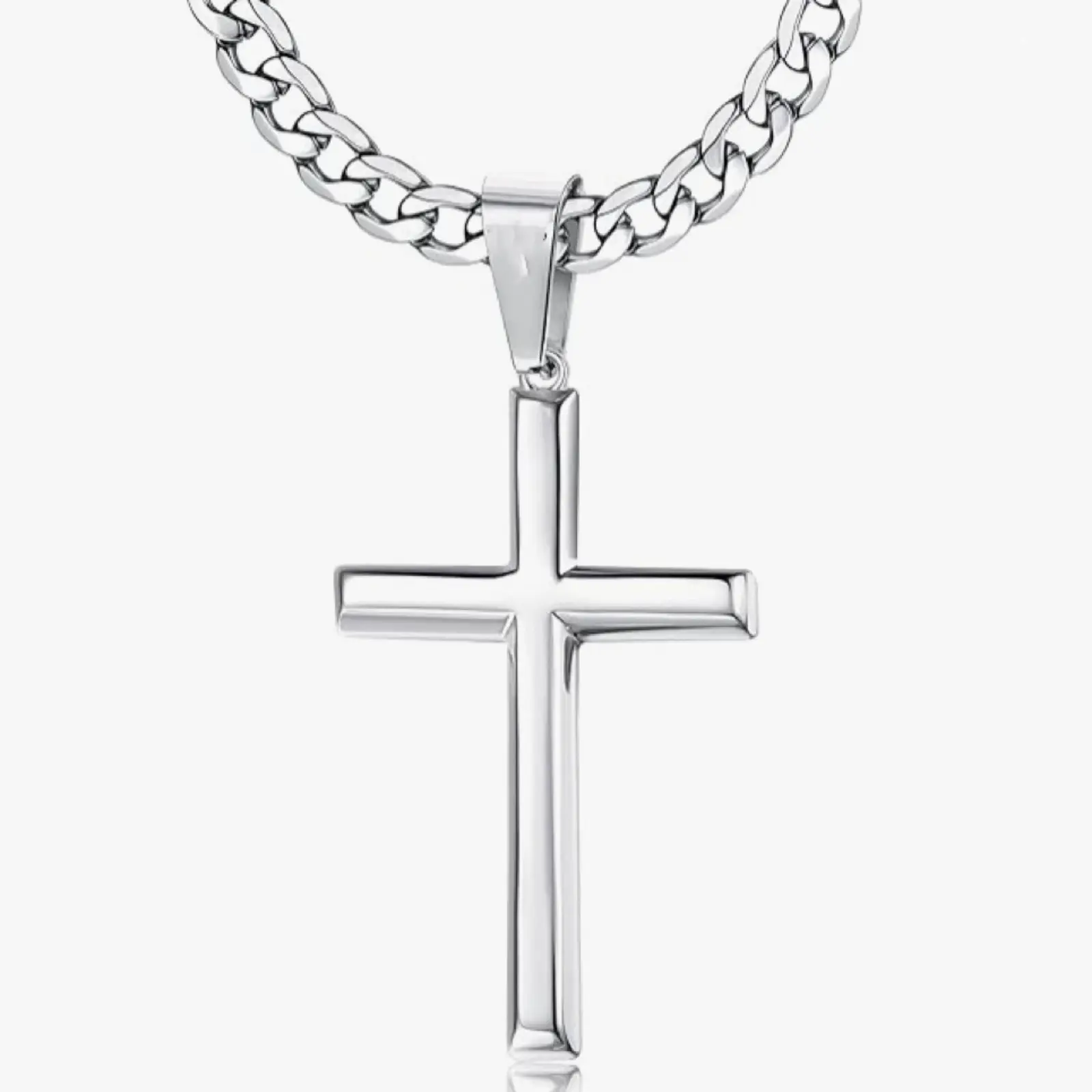 Luxe-Link Titanium Steel Cross Pendant Necklace, 23.6in Cuban Chain & Link, Dainty Unisex Elegant Design, Polished Sleek Metallic Finish, Versatile Daily Wear, Cross Necklaces, Cuban Links Necklaces