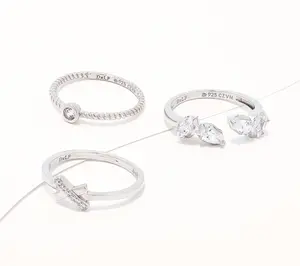 Diamonique x Lulu Frost 3 Piece Ring Stack, Sterling Silver