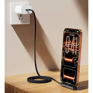 Super Fast Charging Cable withStand for iPhone Samsung Type-C CompatibleGaming Office Car Travel Black CellphoneSmartphone Mount Lightning
