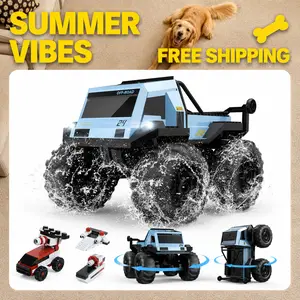 DEERC Amphibious Remote Control Car Monster Truck Toys Waterproof, RC Stunt Cars Toys W/Blocks & 360°Spin, 4WD All-Terrain Off-Road 60+ Min Playtime tiktokshopspringglowup Rc Construction Vehicles