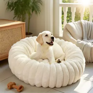 Cozy Dog & Cat Bed, Soft Round Donut Pillow, Warm Faux Fur Mat, Suitable for Small Medium Large Dogs Cats, Christmas Gift Idea