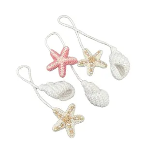 Crochet Starfish & Seashell Car Rear Mirror Accessory Bag Charm - Adorable Handmade Decor for Your Vehicle