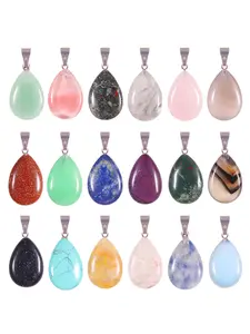 5pcs Flat Water Drop Pendant Natural Crystal Pendants, Healing Heart Chakra Decorative Ornaments, Handmade Crystal Jewelry Accessories