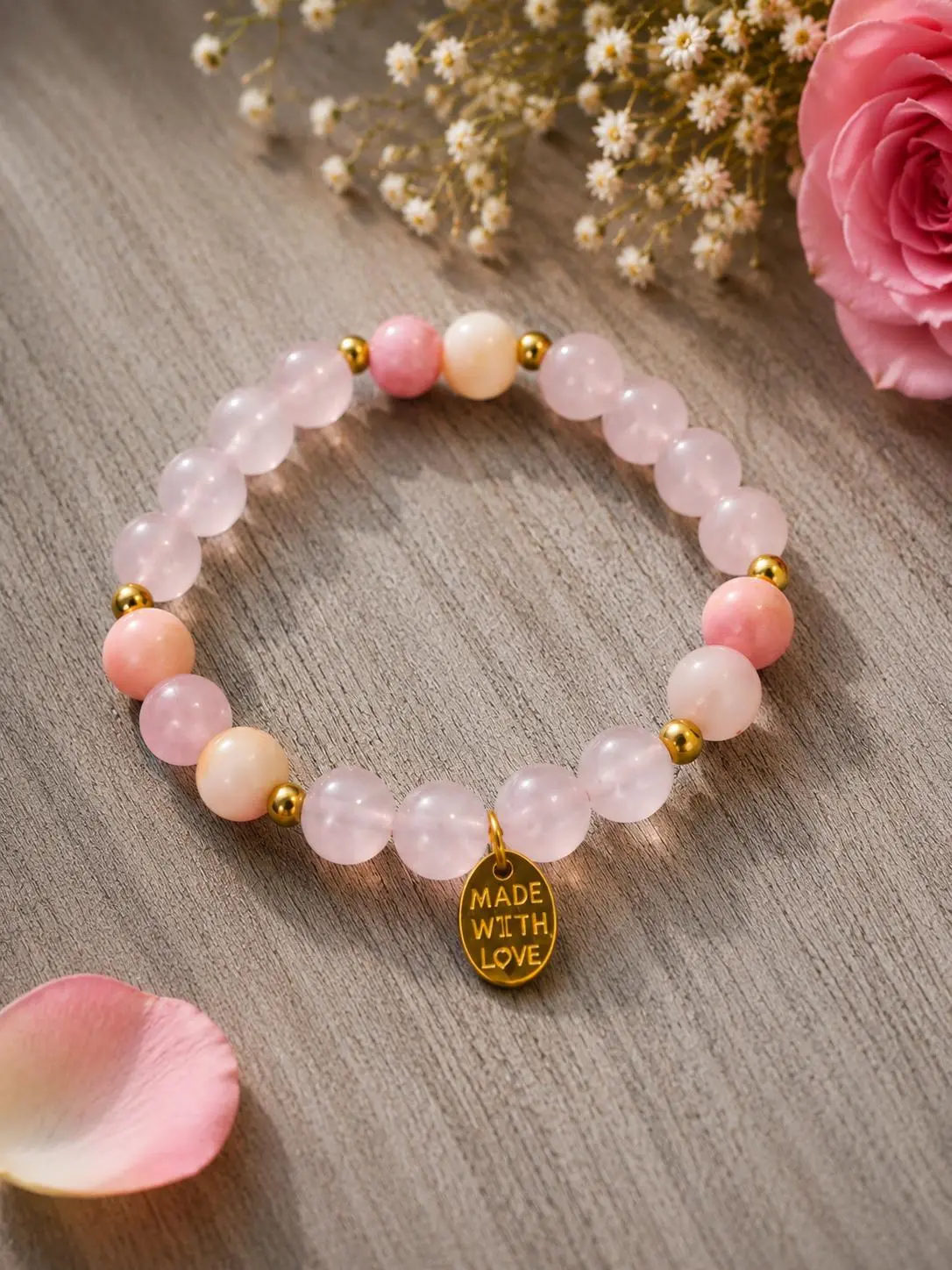 Gentle Aura / Rose Quartz and Pink Opal Bracelet 8mm