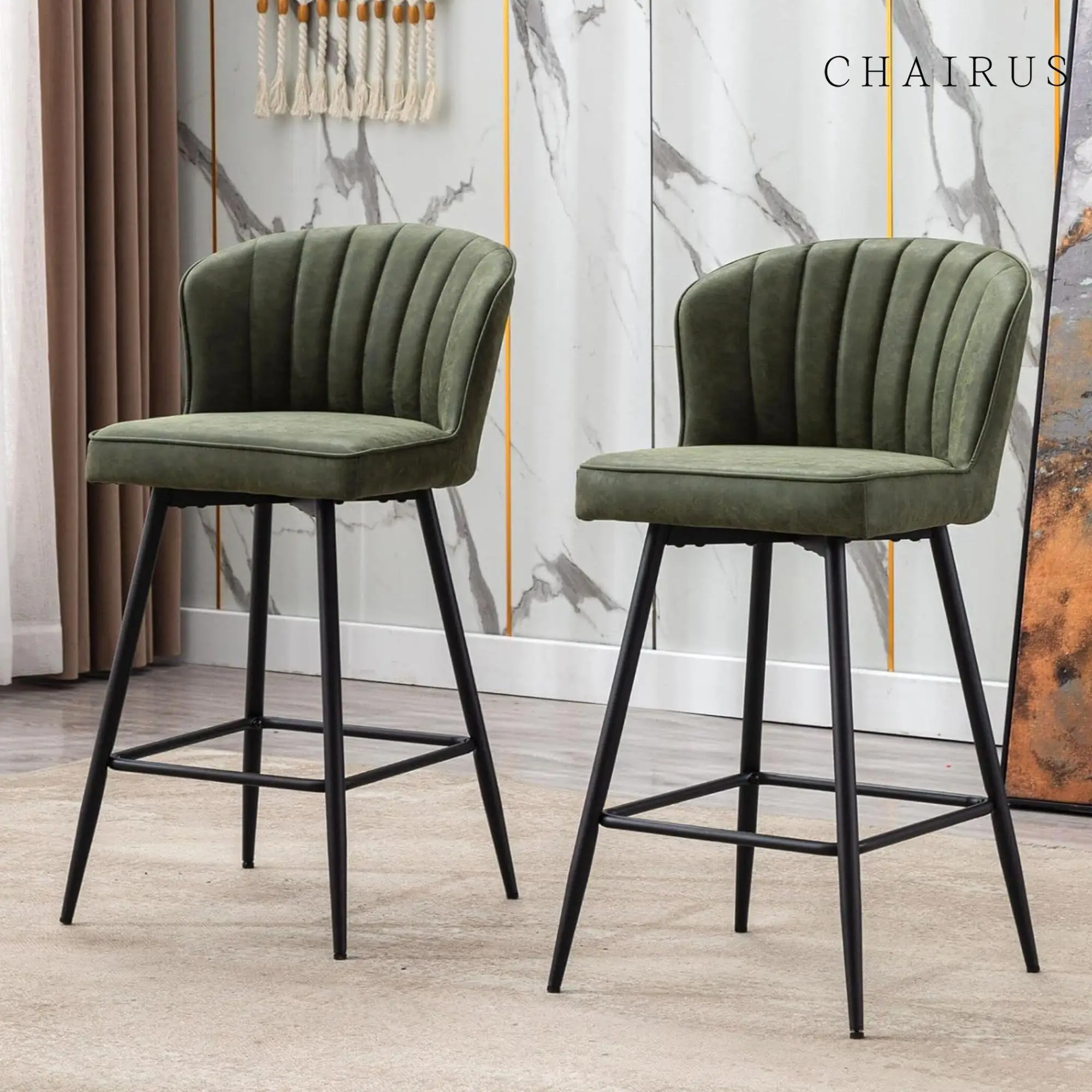 CHAIRUS Modern Counter Height Bar Stools Set of 2,25.5 Inch Counter Stool Armless Bar Chairs with Metal Legs, Footrest,Leather Waterproof Barstools wi