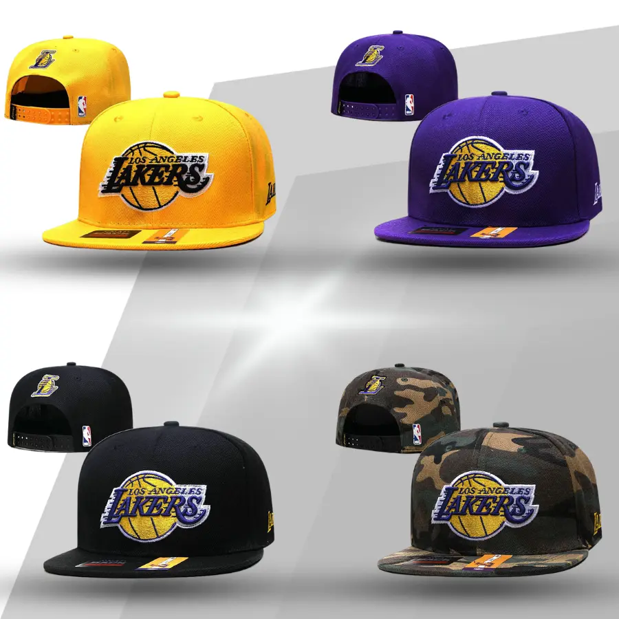 Los Angeles Lakers Snapback Hat NBA Basketball Flat Brim Cap Embroidered Logo Adjustable Fashion Trend USA 2026 Hip Hop Streetwear Hat