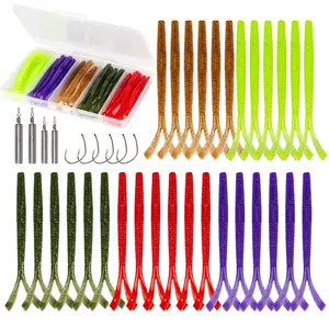 Bombrooster Senko Worms Kit, 4 Inch Fishing Worms with Hooks and Sinker Weights, 30pcs Drop Shot Rigs fishing lure soft plastic fish  hook