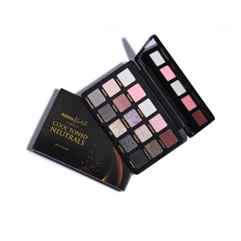 Adriana Nichole Cosmetics Luxury Cool Tone Neutral Palette - 15-Pan Defining Eyeshadow Palette with Matte, Shimmer & Duochrome Finishes, Pigment-Rich, Contains Neither Harmful Additives for Soft Glam Makeup