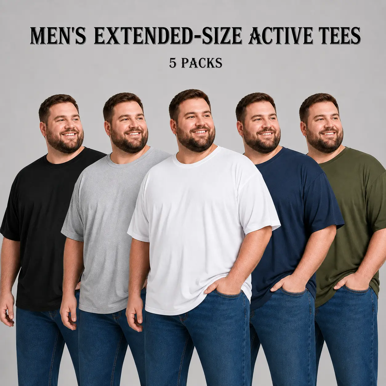 5-Pack Big & Tall Men’s Athletic T-Shirts with Longer-Length Cut, Quick-Dry Breathable Stretch Short Sleeve Tops in a Relaxed Fit for Workouts, Outdoor Jobs, Travel, Training & Everyday daily   casual  Wear