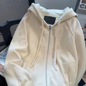 Women’s Loose Casual Hooded Jacket, laid-back American style, thickened versatile slimming fleece, Hong Kong–style sweatshirt for women, heavyweight for autumn and winter, can be worn with a raincoat