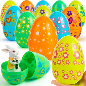 Easter Gift 12 Pcs 7" Jumbo Plastic Easter Eggs - Assorted Colors, Printed Empty Eggs for Filling Treats, Classroom Prize Supplies