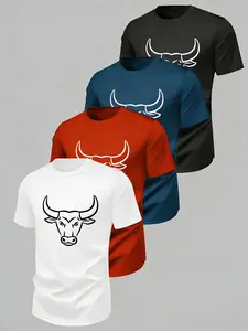 4 Piece Short Sleeve T-Shirt Set, Basketball Viewing Casual, Lightweight Breathable Quick-Dry Fabric, Unisex Fitted Style