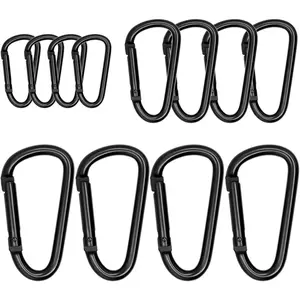 Small Carabiner Clip 12PCS Black Carabiner Keychain Mini 2 inch Large 3 inch Heavy Duty Caribeaner Hook D Ring Aluminum Carbiner Clip for Keys Backpack Hiking Camping Fishing
