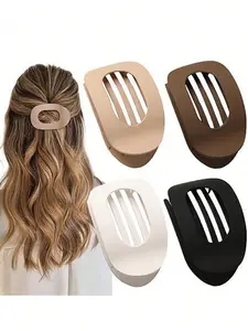 4pcs Women's 9.4cm/3.7in Large Black, White, Khaki, Brown Lightweight Plastic Hair Clips, Fashion Versatile High-End Elegant Simple Solid Color Hair Claws, Suitable For Daily Outing, Casual, Party, Beach, Commute, Vacation, Hair Styling, Washing Face,