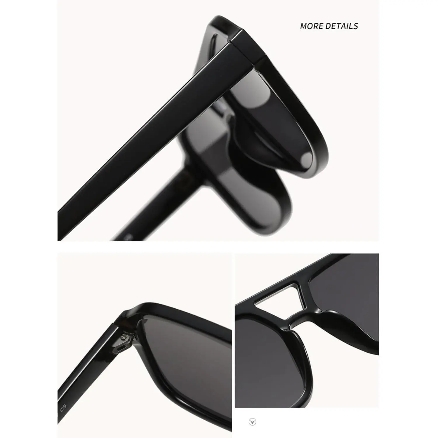 Black Vintage Polarized Sunglasses 70s Retro Flat Narraw Rectangular SOJOS Vintage Polarized Aviator Sunglasses for Women Men 70s  main image 2