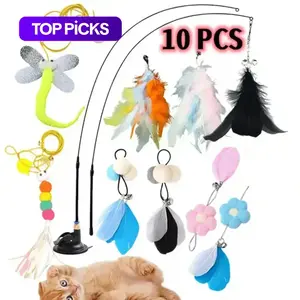 Cat Teaser Toy, 10 Pcs/Set Interactive Cat Teaser Toys, Fun Indoor Cat Toy and Cat Chasing Stick, Animal Supplies #TOP PICKS