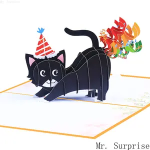 Funny 3D Pop Up Birthday Card, Handmade Cute Blowing Rainbow Kitten Greeting Card, Creative Humorous Cat Birthday Wish Card for Friends Family