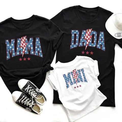Mama Dada Mini 4th of July Tshirts, American Mom and Daughter Son Matching Tees, Dad and Baby 4th of July Matching Shirts, Retro Fourth of July Shirt Womenswear Clothing