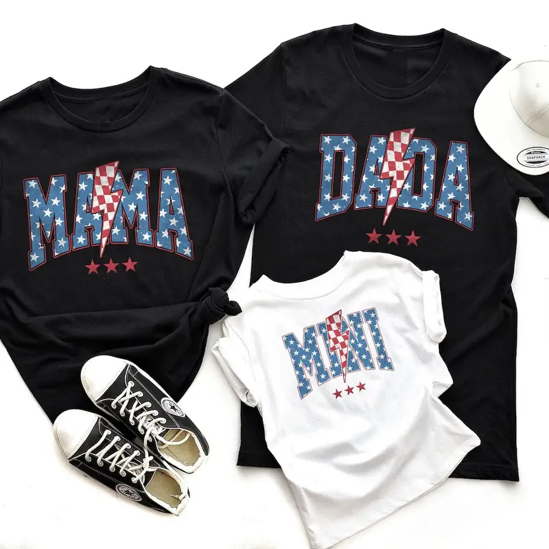 Mama Dada Mini 4th of July Tshirts, American Mom and Daughter Son Matching Tees, Dad and Baby 4th of July Matching Shirts, Retro Fourth of July Shirt Womenswear Clothing