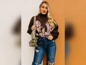 The Susan Floral Turtleneck Longline Sweater