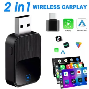 2in1 Wireless CarPlay Android Auto Adapter, USB Dongle with Bluetooth 5.2, Plug & Play, Auto Connect, OTA Update, Dual Port, Works with iPhone 6+/Android 11+ for Original Cars