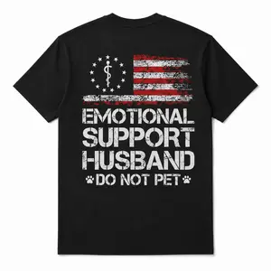 Men's 'EMOTIONAL SUPPORT HUSBAND' Flag Print Crew Neck T-Shirt, USA Vibe, Smooth, Classic, Soft, Breathable Sports Top