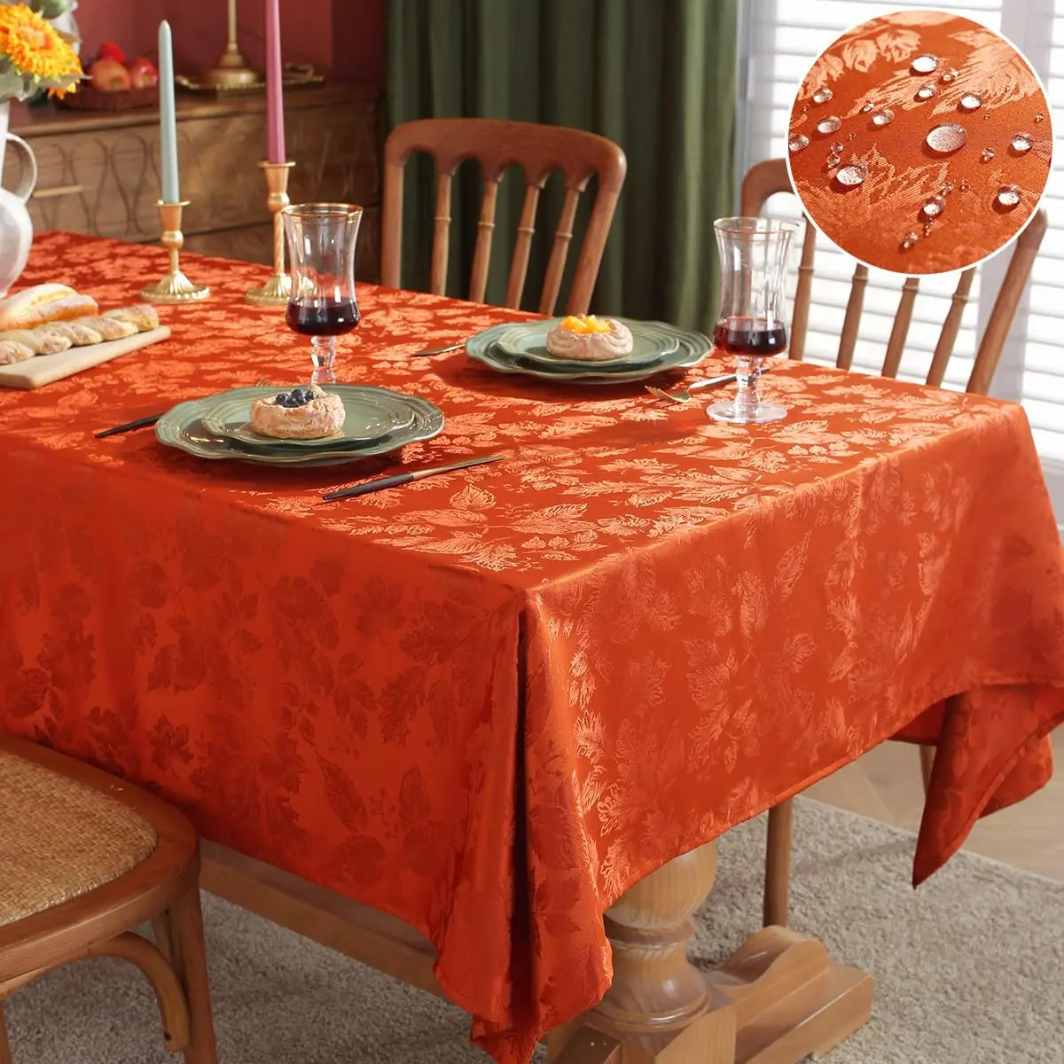 SASTYBALE Maple Leaves Jacquard Fall Tablecloth Oil/Water Proof Fabric Rectangle Table Cloth for Autumn, Harvest, Thanksgiving Oblong Ornaments Decor