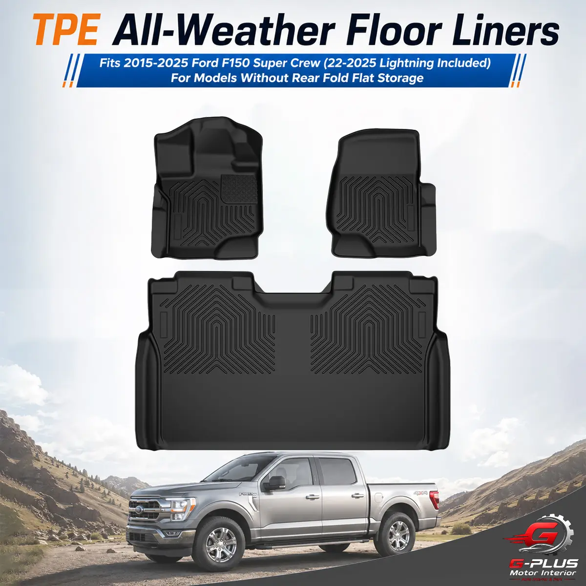 Motor Interior-Fit For 2015-26 Ford F150 /F-150 Lightning Super Crew Cab TPE Footwell Mats
