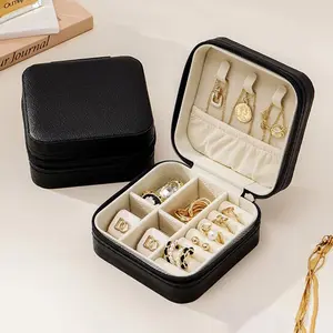 1pc Jewelry Box, Women's Jewelry Box, Bridesmaid Jewelry Box,, Girls Jewellery Case, Jewellery Ring Box, Travel Jewelry Box ,  Beige Travel Case with Zipper Closure & Fabric Lining, Perfect Bridesmaid Proposal Gift or Couple’s Keepsake