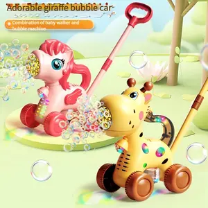 Children's hand pushed bubble machine, fully automatic bubble blowing, walking, cartoon pushing, and outdoor portable toys for boys and girls