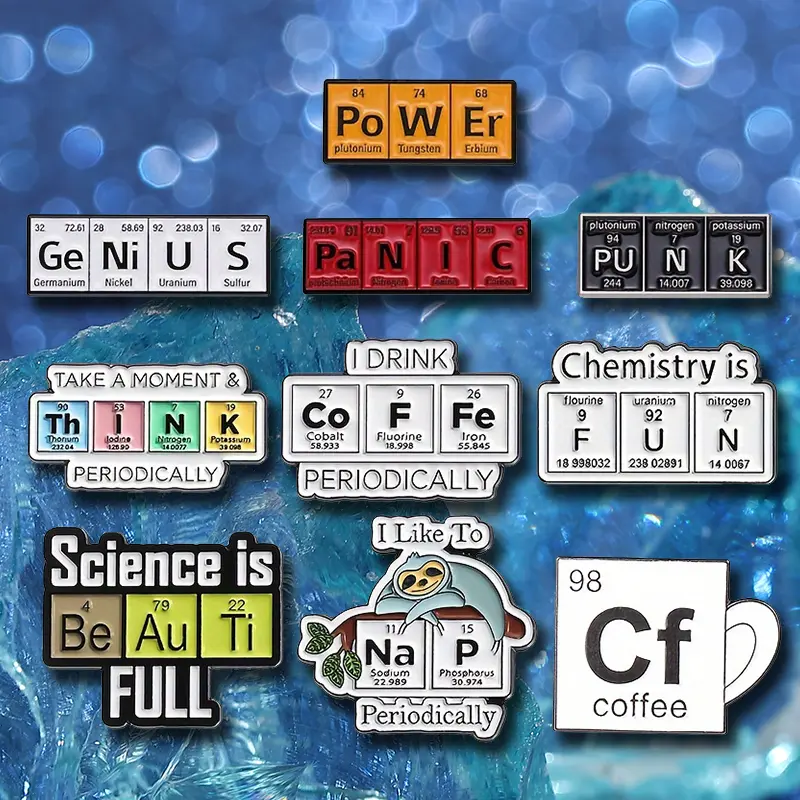 10 pcs enamel pin set, chemistry and science themed brooch, graphic element periodic table design, alloy badge accessory, suitable for hats, backpacks, all season fashion, gift for friends outdoorfun