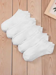 Women's 5 Pairs Plain White Ankle Socks, Summer 2024 Sweat-absorbing Anti-odor Basic Simple Crew Socks, Comfortable Breathable Low Cut Knit Socks, Multipack, Women's Socks & Hosiery